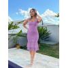 imageKaximil Womens Sexy Bodycon Ruched Square Neck Midi Dresses Elegant Sleeveless Ruffle Cocktail Party DressPurple