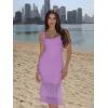 imageKaximil Womens Sexy Bodycon Ruched Square Neck Midi Dresses Elegant Sleeveless Ruffle Cocktail Party DressPurple