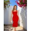 imageKaximil Womens Sexy Bodycon Ruched Square Neck Midi Dresses Elegant Sleeveless Ruffle Cocktail Party DressRed