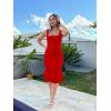 imageKaximil Womens Sexy Bodycon Ruched Square Neck Midi Dresses Elegant Sleeveless Ruffle Cocktail Party DressRed