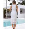 imageKaximil Womens Sexy Bodycon Ruched Square Neck Midi Dresses Elegant Sleeveless Ruffle Cocktail Party DressWhite