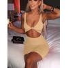 imageKaximil Womens Sexy Bodycon Sleeveless Cut Out Ruched Tank Mini Club Party DressesKhaki