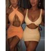 imageKaximil Womens Sexy Bodycon Sleeveless Cut Out Ruched Tank Mini Club Party DressesKhaki