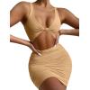 imageKaximil Womens Sexy Bodycon Sleeveless Cut Out Ruched Tank Mini Club Party DressesKhaki