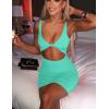 imageKaximil Womens Sexy Bodycon Sleeveless Cut Out Ruched Tank Mini Club Party DressesLight Blue