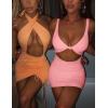 imageKaximil Womens Sexy Bodycon Sleeveless Cut Out Ruched Tank Mini Club Party DressesPink