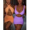 imageKaximil Womens Sexy Bodycon Sleeveless Cut Out Ruched Tank Mini Club Party DressesPurple