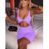 imageKaximil Womens Sexy Bodycon Sleeveless Cut Out Ruched Tank Mini Club Party DressesPurple