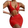 imageKaximil Womens Sexy Bodycon Sleeveless Cut Out Ruched Tank Mini Club Party DressesRed