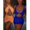 imageKaximil Womens Sexy Bodycon Sleeveless Cut Out Ruched Tank Mini Club Party DressesRoyal Blue