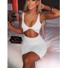 imageKaximil Womens Sexy Bodycon Sleeveless Cut Out Ruched Tank Mini Club Party DressesWhite