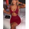 imageKaximil Womens Sexy Bodycon Sleeveless Cut Out Ruched Tank Mini Club Party DressesWine Red