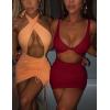 imageKaximil Womens Sexy Bodycon Sleeveless Cut Out Ruched Tank Mini Club Party DressesWine Red