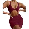 imageKaximil Womens Sexy Bodycon Sleeveless Cut Out Ruched Tank Mini Club Party DressesWine Red