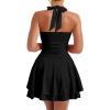 imageKaximil Womens Sexy Halter Ruffle Hem Mini Dress Ruched Waist Corset Short Party DressesBlack