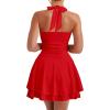 imageKaximil Womens Sexy Halter Ruffle Hem Mini Dress Ruched Waist Corset Short Party DressesRed
