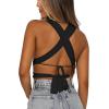imageKaximil Womens Sexy Sleeveless Halter Criss Cross Cami Lace Up Self Tie Tank Crop TopsBlack