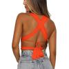imageKaximil Womens Sexy Sleeveless Halter Criss Cross Cami Lace Up Self Tie Tank Crop TopsOrange