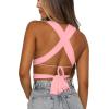 imageKaximil Womens Sexy Sleeveless Halter Criss Cross Cami Lace Up Self Tie Tank Crop TopsPink