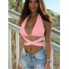 imageKaximil Womens Sexy Sleeveless Halter Criss Cross Cami Lace Up Self Tie Tank Crop TopsPink