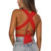 imageKaximil Womens Sexy Sleeveless Halter Criss Cross Cami Lace Up Self Tie Tank Crop TopsRed
