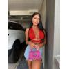 imageKaximil Womens Sexy Sleeveless Halter Criss Cross Cami Lace Up Self Tie Tank Crop TopsRed