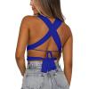 imageKaximil Womens Sexy Sleeveless Halter Criss Cross Cami Lace Up Self Tie Tank Crop TopsRoyal Blue