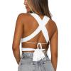 imageKaximil Womens Sexy Sleeveless Halter Criss Cross Cami Lace Up Self Tie Tank Crop TopsWhite