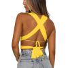 imageKaximil Womens Sexy Sleeveless Halter Criss Cross Cami Lace Up Self Tie Tank Crop TopsYellow