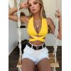 imageKaximil Womens Sexy Sleeveless Halter Criss Cross Cami Lace Up Self Tie Tank Crop TopsYellow