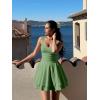 imageKaximil Womens Sexy Square Neck Sleeveless Mini Dress Ruched Ruffle Hem Corset Party DressesPea Green