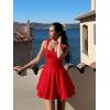 imageKaximil Womens Sexy Square Neck Sleeveless Mini Dress Ruched Ruffle Hem Corset Party DressesRed