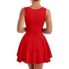 imageKaximil Womens Sexy Square Neck Sleeveless Mini Dress Ruched Ruffle Hem Corset Party DressesRed