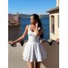 imageKaximil Womens Sexy Square Neck Sleeveless Mini Dress Ruched Ruffle Hem Corset Party DressesWhite