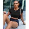 imageKaximil Womens Short Sleeve Crop Tops Cute Casual Basic Crew Neck Tight T ShirtsBlack