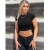 imageKaximil Womens Short Sleeve Crop Tops Cute Casual Basic Crew Neck Tight T ShirtsBlack