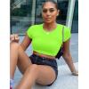 imageKaximil Womens Short Sleeve Crop Tops Cute Casual Basic Crew Neck Tight T ShirtsLight Green
