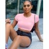 imageKaximil Womens Short Sleeve Crop Tops Cute Casual Basic Crew Neck Tight T ShirtsPink