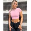 imageKaximil Womens Short Sleeve Crop Tops Cute Casual Basic Crew Neck Tight T ShirtsPink