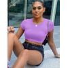imageKaximil Womens Short Sleeve Crop Tops Cute Casual Basic Crew Neck Tight T ShirtsPurple