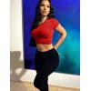 imageKaximil Womens Short Sleeve Crop Tops Cute Casual Basic Crew Neck Tight T ShirtsRed