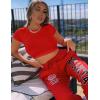 imageKaximil Womens Short Sleeve Crop Tops Cute Casual Basic Crew Neck Tight T ShirtsRed