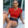 imageKaximil Womens Short Sleeve Crop Tops Cute Casual Basic Crew Neck Tight T ShirtsRed