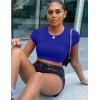 imageKaximil Womens Short Sleeve Crop Tops Cute Casual Basic Crew Neck Tight T ShirtsRoyal Blue