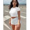 imageKaximil Womens Short Sleeve Crop Tops Cute Casual Basic Crew Neck Tight T ShirtsWhite