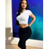 imageKaximil Womens Short Sleeve Crop Tops Cute Casual Basic Crew Neck Tight T ShirtsWhite