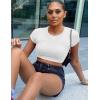 imageKaximil Womens Short Sleeve Crop Tops Cute Casual Basic Crew Neck Tight T ShirtsWhite
