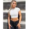 imageKaximil Womens Short Sleeve Crop Tops Cute Casual Basic Crew Neck Tight T ShirtsWhite