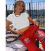 imageKaximil Womens Short Sleeve Crop Tops Cute Casual Basic Crew Neck Tight T ShirtsWhite