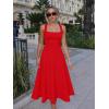 imageKaximil Womens Square Neck Corset A Line Maxi Dress Ruffle Ruched Waist Flowy Long DressesRed
